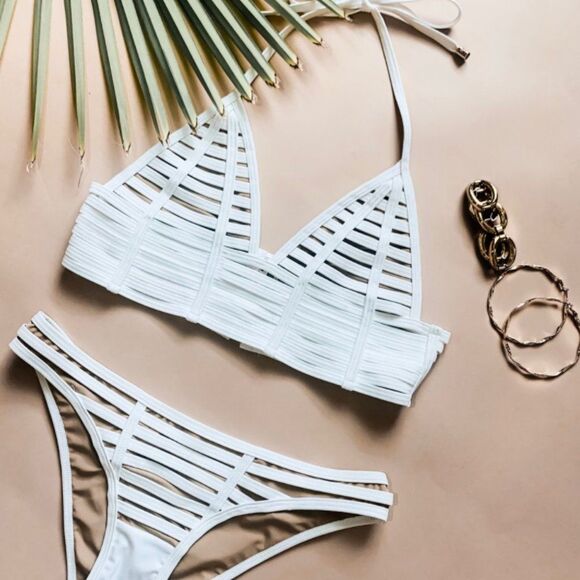 Strappy White Beach Bunny 'Hard Summer' Skimpy Bottom - XL (BOTTOM ONLY) - Picture 1 of 8